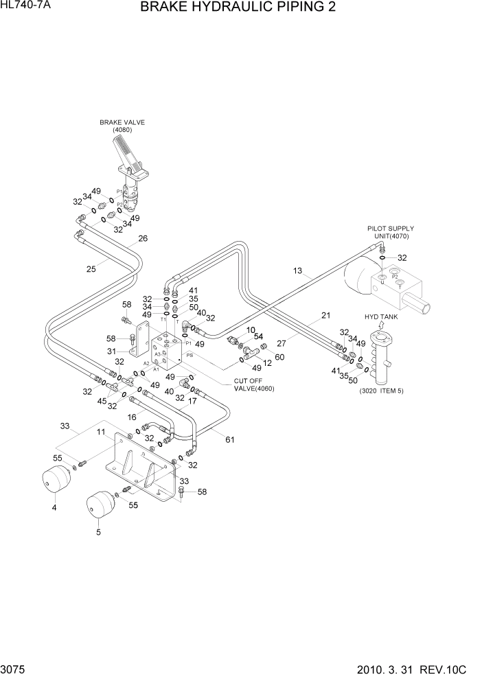 Схема запчастей Hyundai HL740-7A - PAGE 3075 BRAKE HYDRAULIC PIPING 2 ГИДРАВЛИЧЕСКАЯ СИСТЕМА