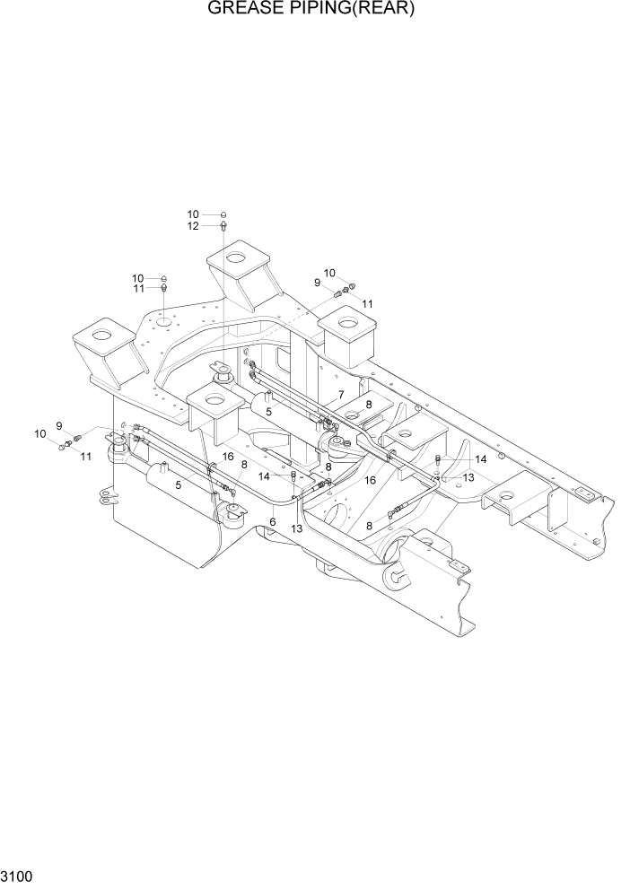 Схема запчастей Hyundai HL740-7A - PAGE 3100 GREASE PIPING(REAR) ГИДРАВЛИЧЕСКАЯ СИСТЕМА