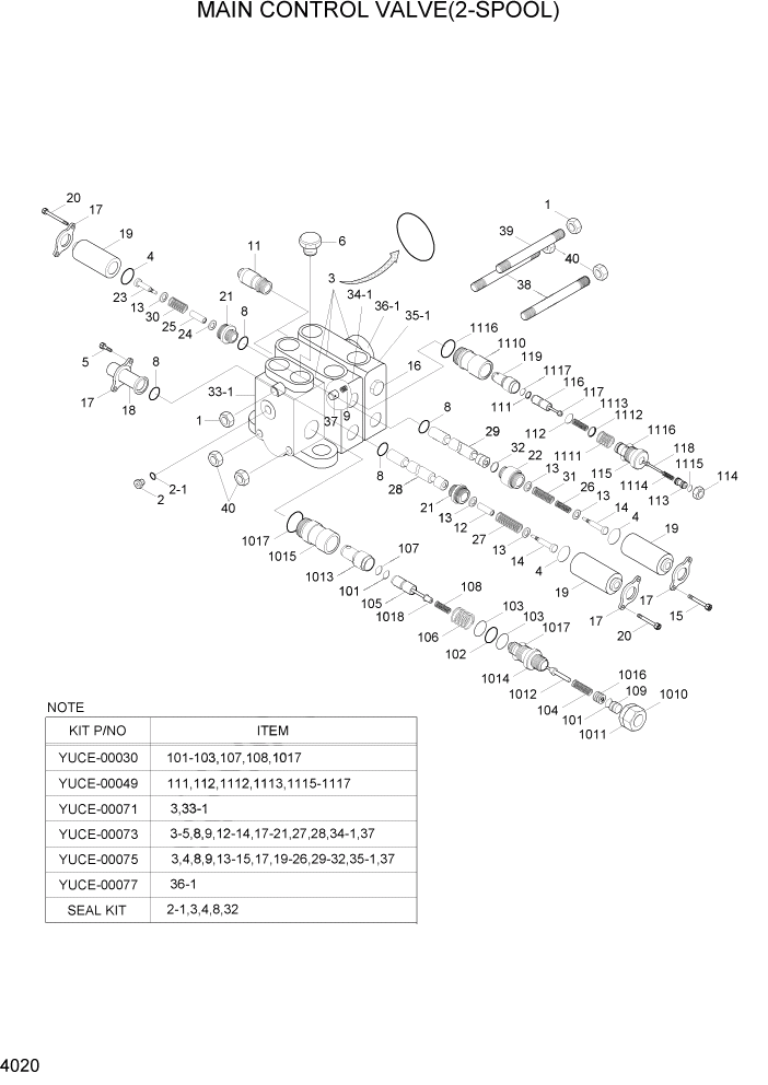 Схема запчастей Hyundai HL740-7A - PAGE 4020 MAIN CONTROL VALVE(2-SPOOL) ГИДРАВЛИЧЕСКИЕ КОМПОНЕНТЫ