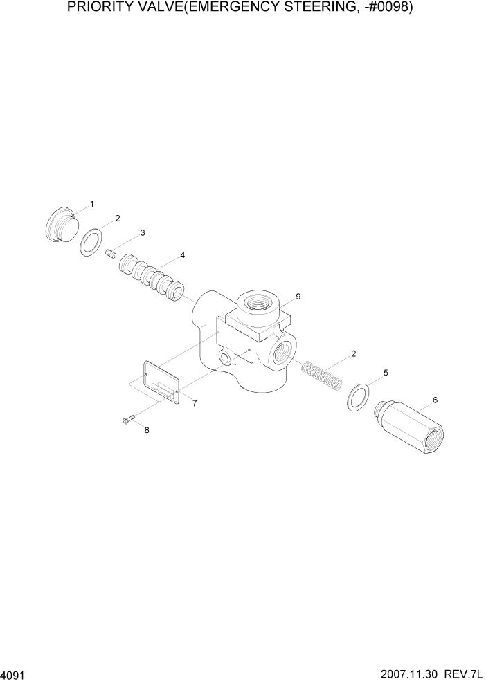 Схема запчастей Hyundai HL740-7A - PAGE 4091 PRIORITY VALVE(EMERGENCY STEERING,-#0098 ГИДРАВЛИЧЕСКИЕ КОМПОНЕНТЫ