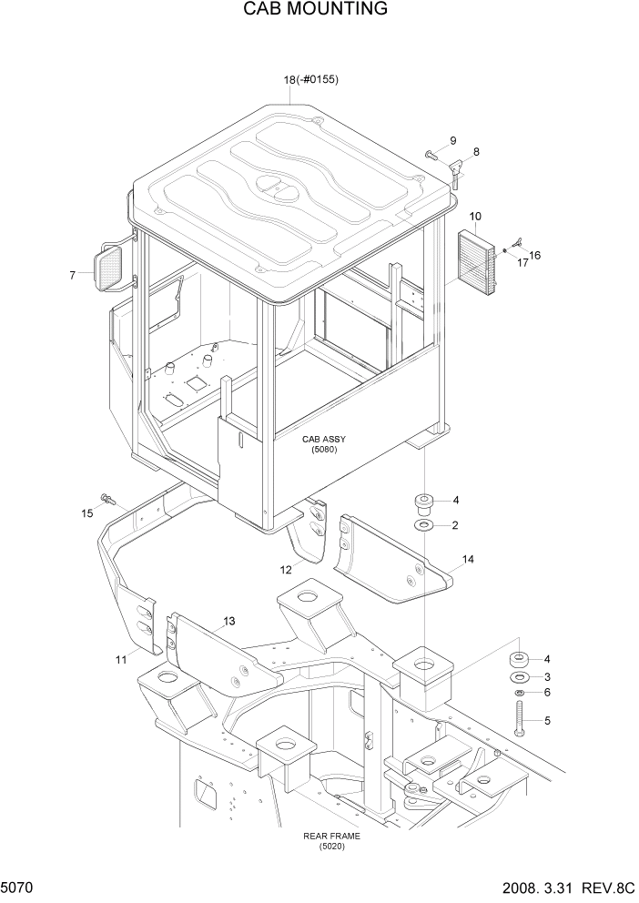 Схема запчастей Hyundai HL740-7A - PAGE 5070 CAB MOUNTING СТРУКТУРА