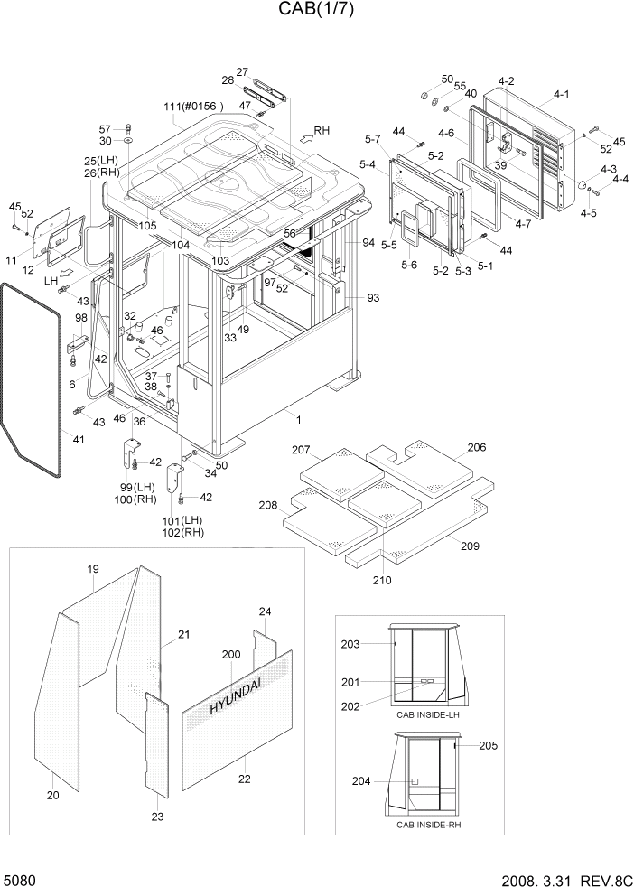 Схема запчастей Hyundai HL740-7A - PAGE 5080 CAB(1/7) СТРУКТУРА