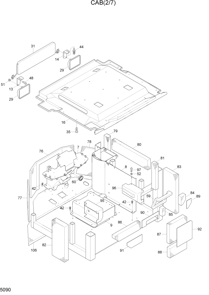 Схема запчастей Hyundai HL740-7A - PAGE 5090 CAB(2/7) СТРУКТУРА