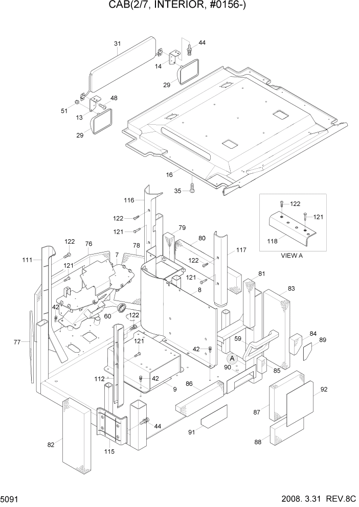 Схема запчастей Hyundai HL740-7A - PAGE 5091 CAB(2/7, INTERIOR, #0156-) СТРУКТУРА