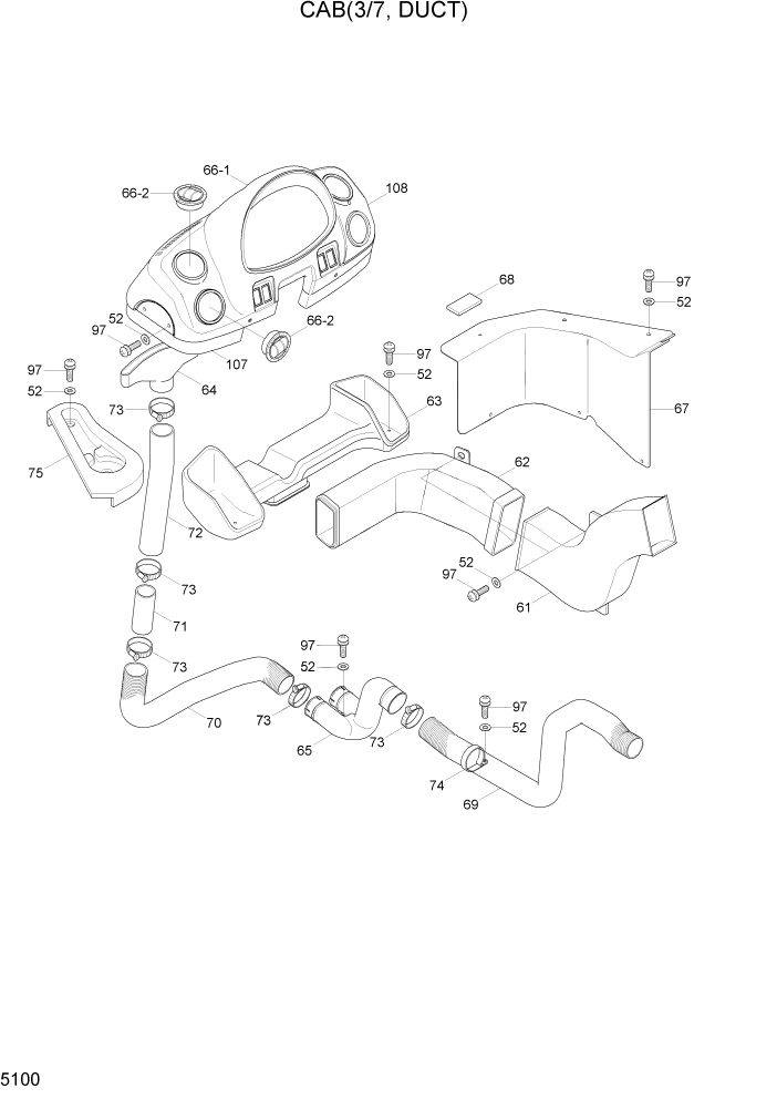 Схема запчастей Hyundai HL740-7A - PAGE 5100 CAB(3/7, DUCT) СТРУКТУРА