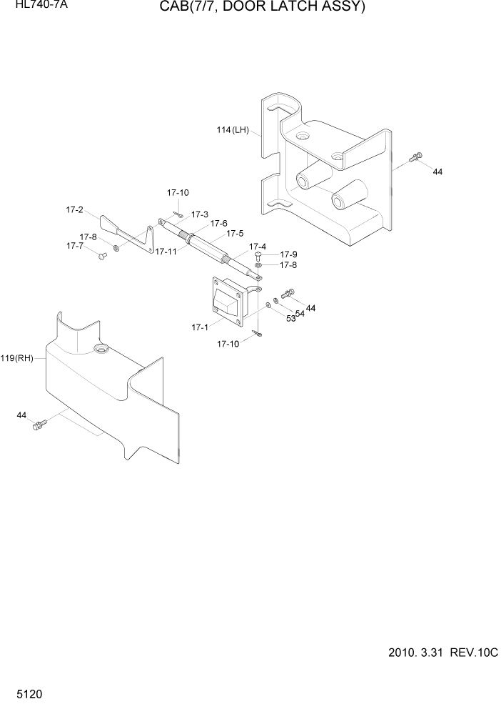 Схема запчастей Hyundai HL740-7A - PAGE 5120 CAB(7/7, DOOR LATCH ASSY) СТРУКТУРА