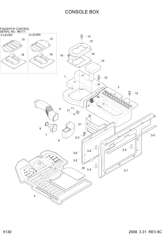 Схема запчастей Hyundai HL740-7A - PAGE 5130 CONSOLE BOX СТРУКТУРА