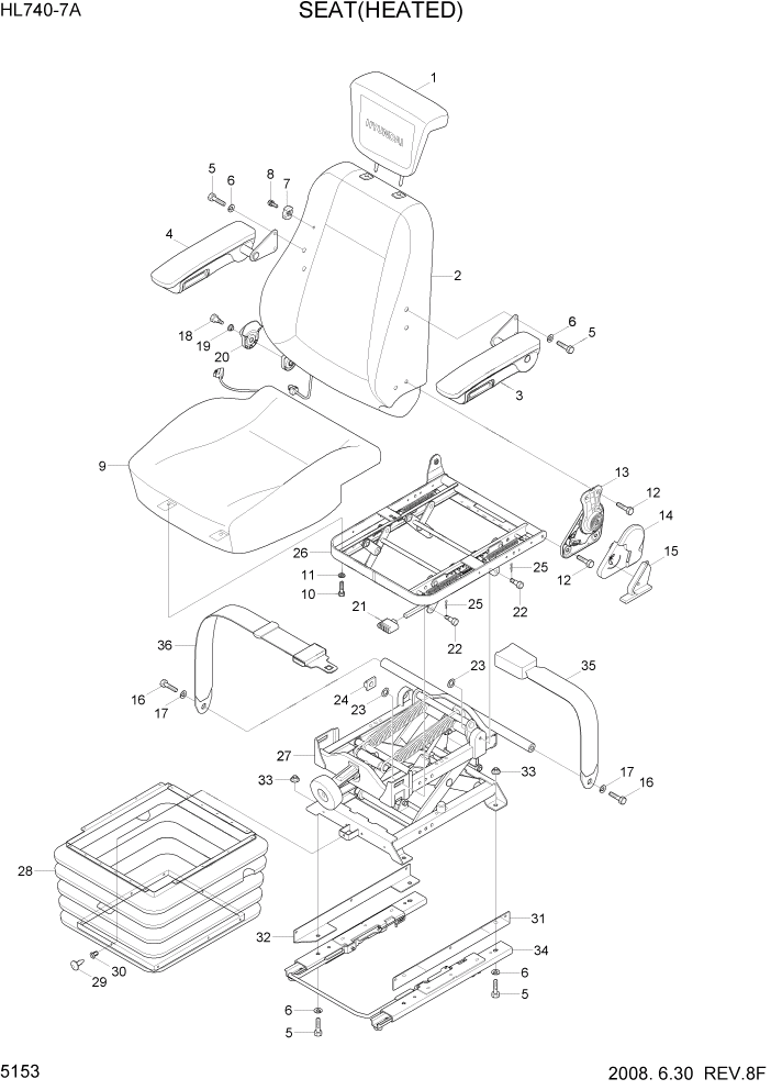 Схема запчастей Hyundai HL740-7A - PAGE 5153 SEAT(HEATED) СТРУКТУРА