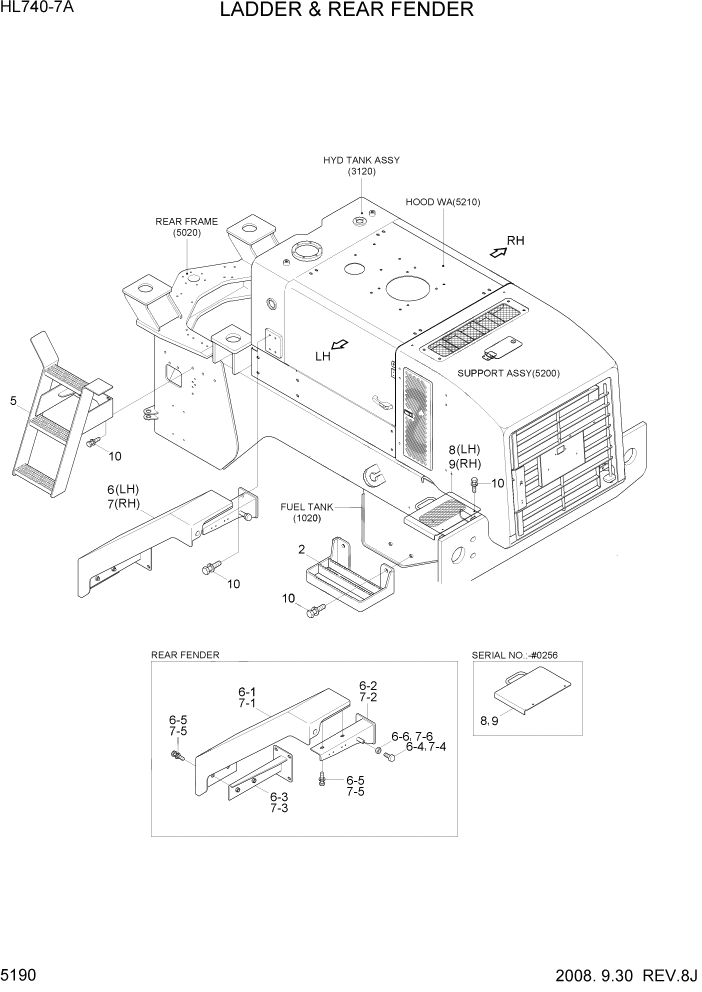 Схема запчастей Hyundai HL740-7A - PAGE 5190 LADDER & REAR FENDER СТРУКТУРА