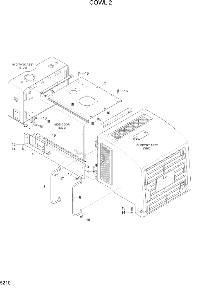 Схема запчастей Hyundai HL740-7A - PAGE 5210 COWL 2 СТРУКТУРА