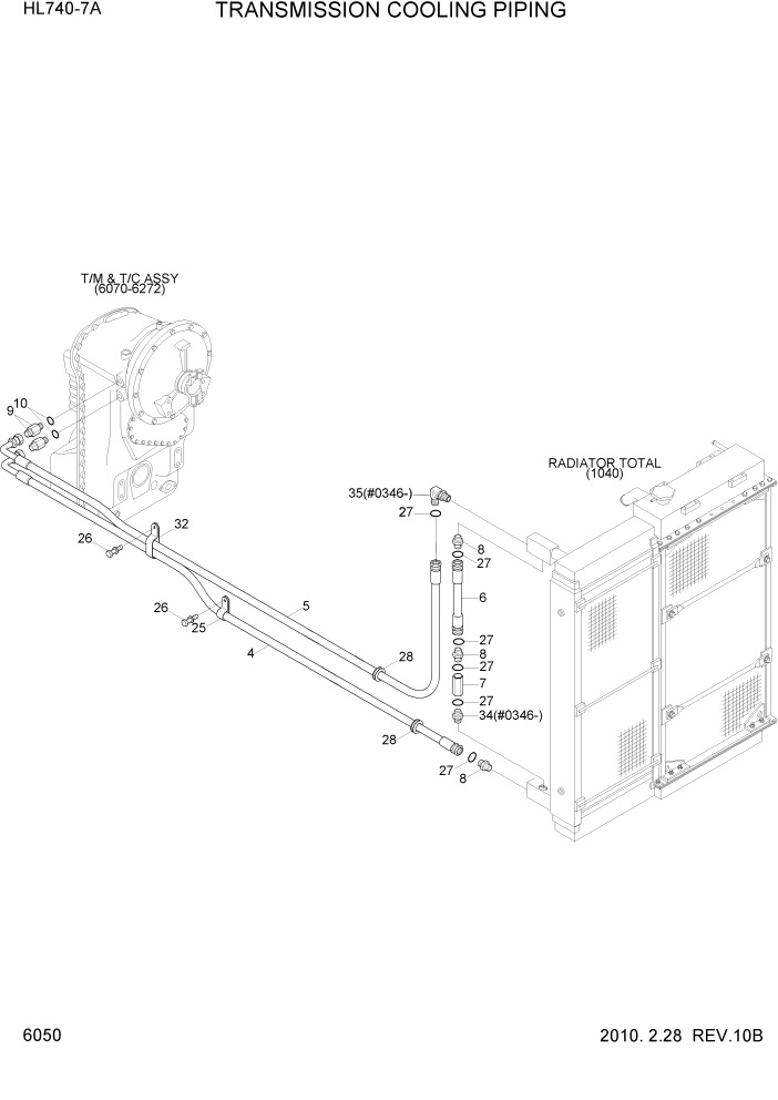 Схема запчастей Hyundai HL740-7A - PAGE 6050 TRANSMISSION COOLING PIPING СИЛОВАЯ СИСТЕМА