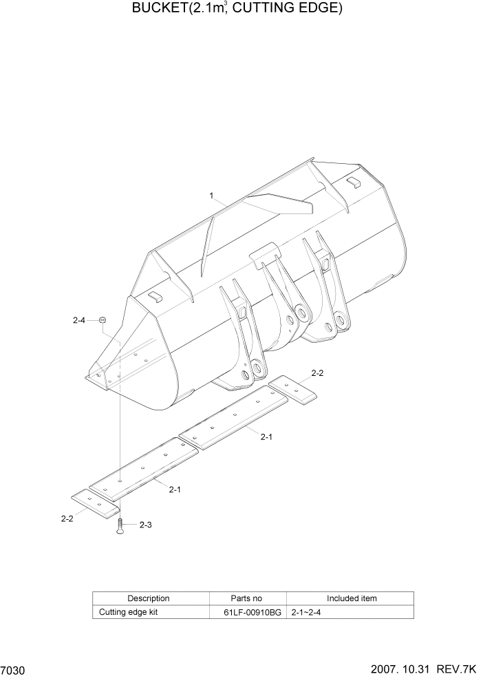 Схема запчастей Hyundai HL740-7A - PAGE 7030 BUCKET(2.1M3, CUTTING EDGE) РАБОЧЕЕ ОБОРУДОВАНИЕ