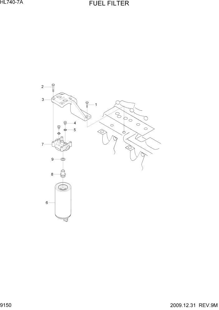 Схема запчастей Hyundai HL740-7A - PAGE 9150 FUEL FILTER ДВИГАТЕЛЬ БАЗА