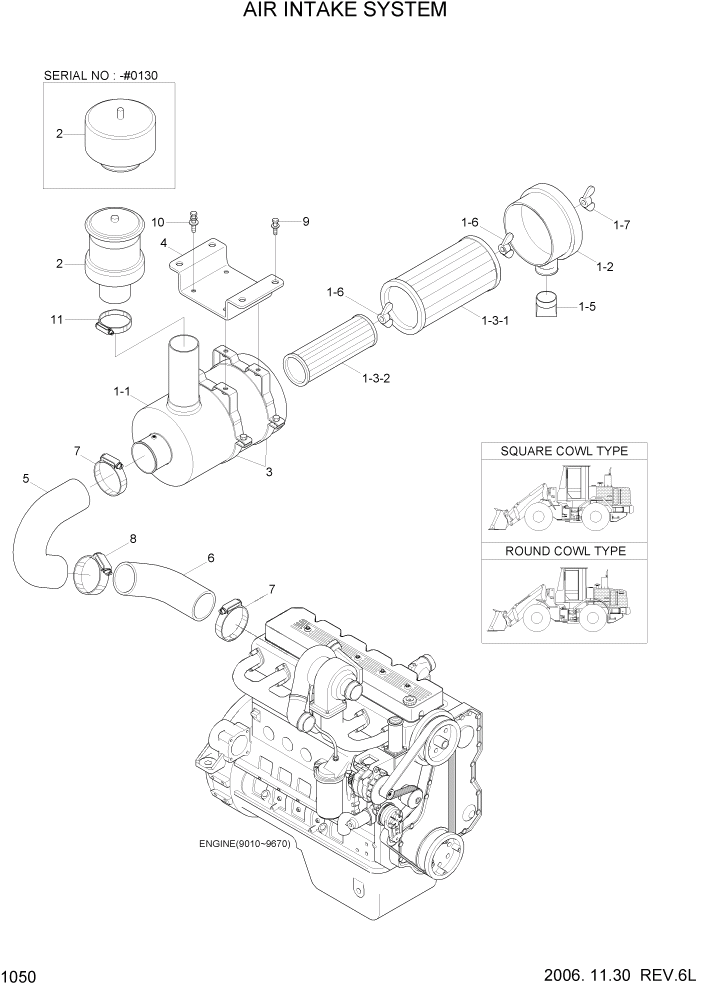 Схема запчастей Hyundai HL740TM-7 - PAGE 1050 AIR INTAKE SYSTEM СИСТЕМА ДВИГАТЕЛЯ