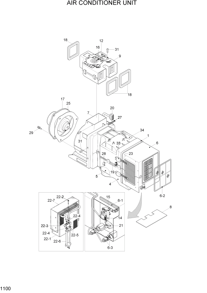 Схема запчастей Hyundai HL740TM-7 - PAGE 1100 AIR CONDITIONER UNIT СИСТЕМА ДВИГАТЕЛЯ