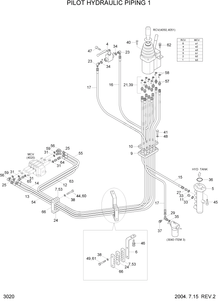 Схема запчастей Hyundai HL740TM-7 - PAGE 3020 PILOT HYDRAULIC PIPING 1 ГИДРАВЛИЧЕСКАЯ СИСТЕМА