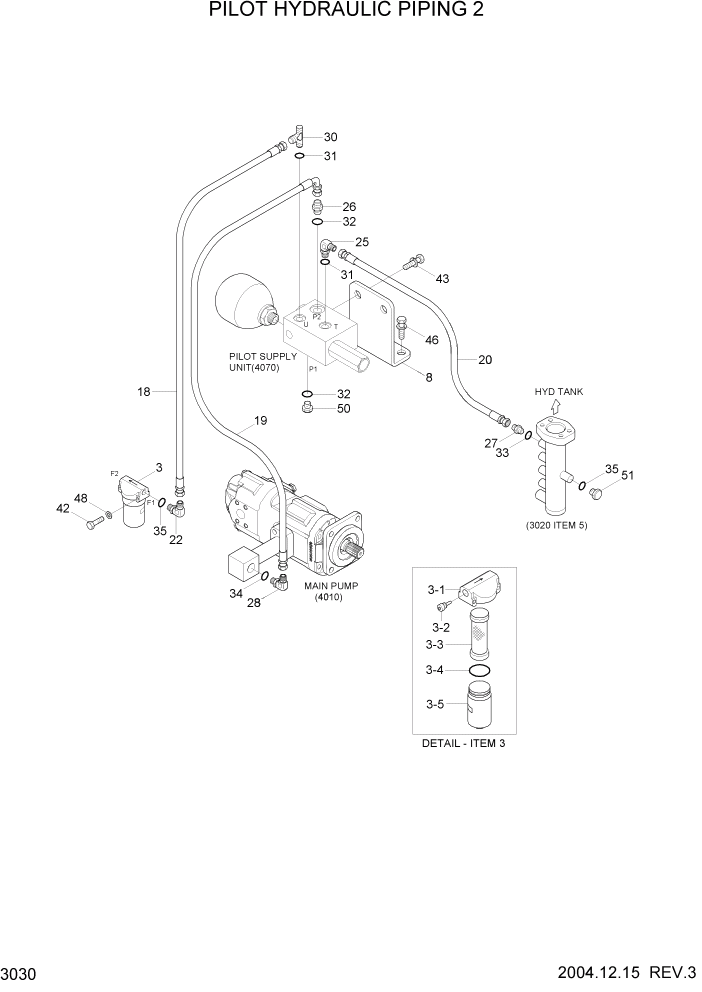 Схема запчастей Hyundai HL740TM-7 - PAGE 3030 PILOT HYDRAULIC PIPING 2 ГИДРАВЛИЧЕСКАЯ СИСТЕМА