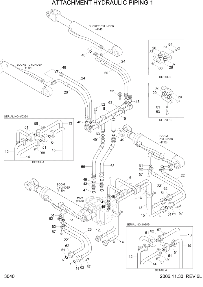 Схема запчастей Hyundai HL740TM-7 - PAGE 3040 ATTACHMENT HYDRAULIC PIPING 1 ГИДРАВЛИЧЕСКАЯ СИСТЕМА