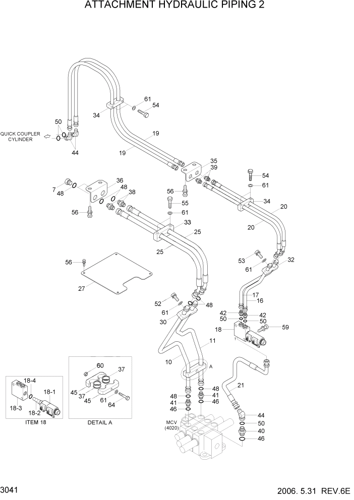 Схема запчастей Hyundai HL740TM-7 - PAGE 3041 ATTACHMENT HYDRAULIC PIPING 2 ГИДРАВЛИЧЕСКАЯ СИСТЕМА