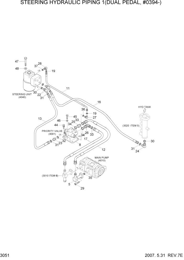 Схема запчастей Hyundai HL740TM-7 - PAGE 3051 STEERING HYDRAULIC PIPING 1(DUAL PEDAL) ГИДРАВЛИЧЕСКАЯ СИСТЕМА