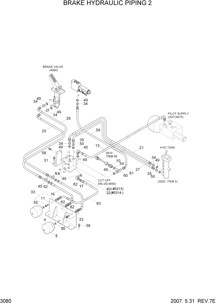 Схема запчастей Hyundai HL740TM-7 - PAGE 3080 BRAKE HYDRAULIC PIPING 2 ГИДРАВЛИЧЕСКАЯ СИСТЕМА