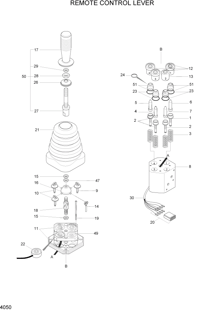 Схема запчастей Hyundai HL740TM-7 - PAGE 4050 REMOTE CONTROL LEVER ГИДРАВЛИЧЕСКИЕ КОМПОНЕНТЫ