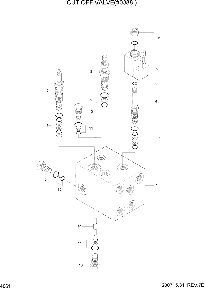 Схема запчастей Hyundai HL740TM-7 - PAGE 4061 CUT OFF VALVE(#0388-) ГИДРАВЛИЧЕСКИЕ КОМПОНЕНТЫ