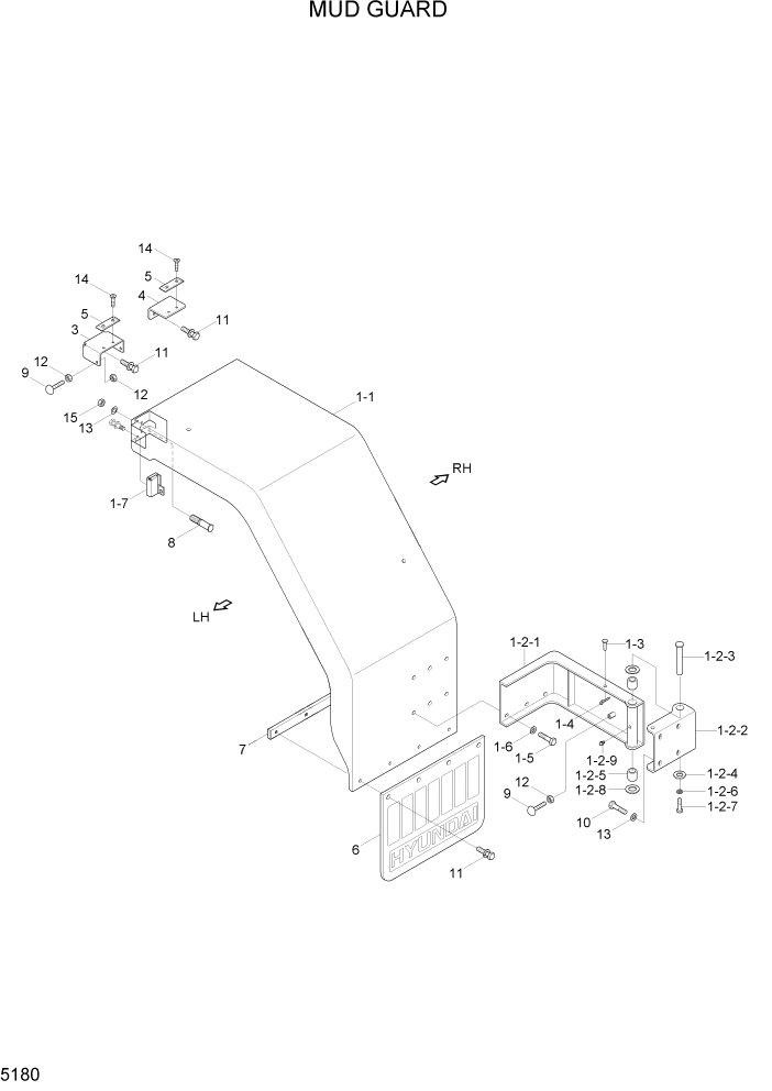 Схема запчастей Hyundai HL740TM-7 - PAGE 5180 MUD GUARD СТРУКТУРА