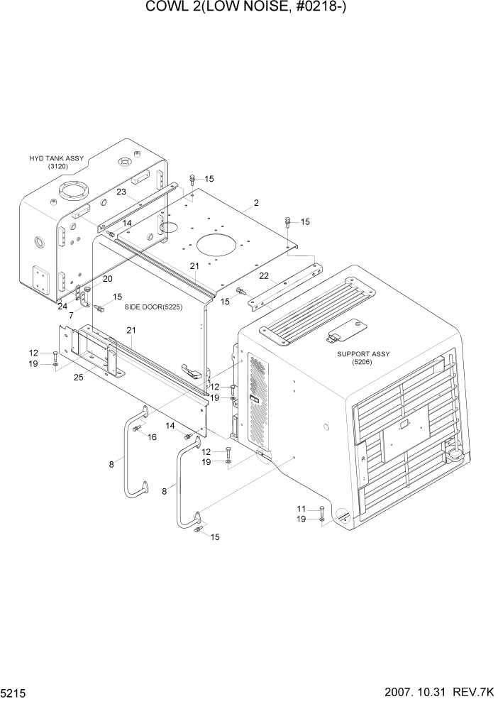 Схема запчастей Hyundai HL740TM-7 - PAGE 5215 COWL 2(LOW NOISE, #0218-) СТРУКТУРА