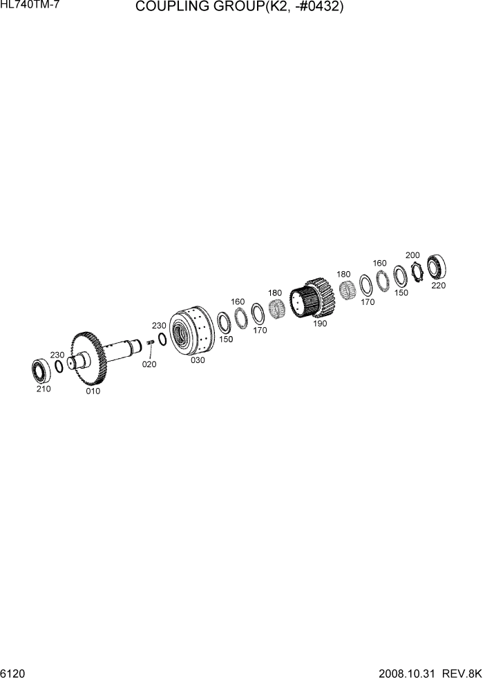 Схема запчастей Hyundai HL740TM-7 - PAGE 6120 COUPLING GROUP(K2, -#0432) СИЛОВАЯ СИСТЕМА