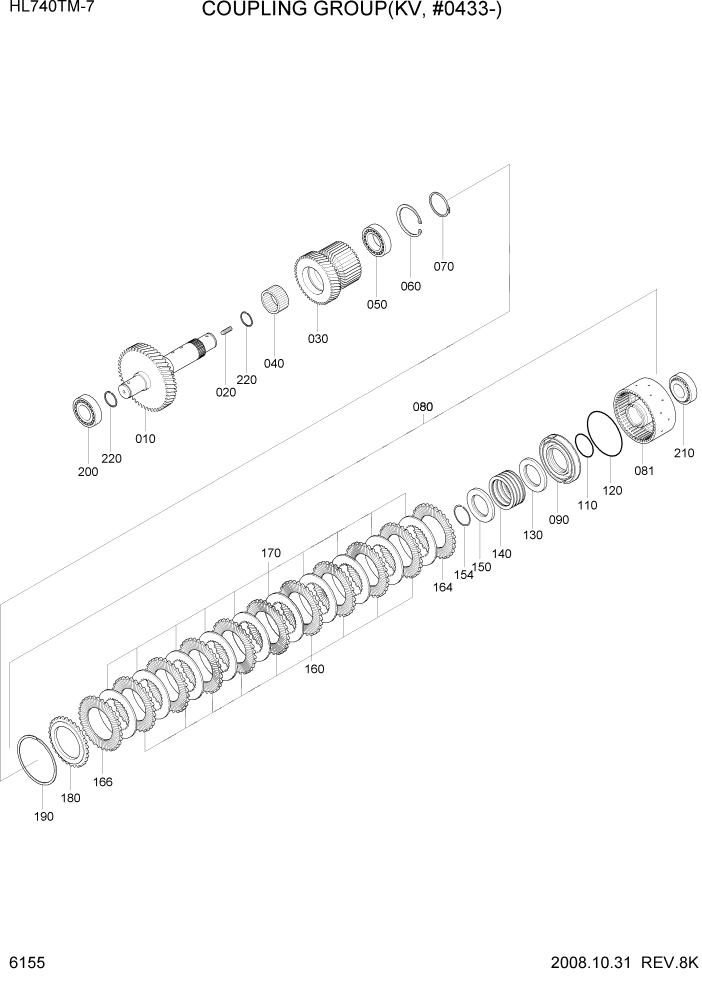 Схема запчастей Hyundai HL740TM-7 - PAGE 6155 COUPLING GROUP(KV, #0433-) СИЛОВАЯ СИСТЕМА