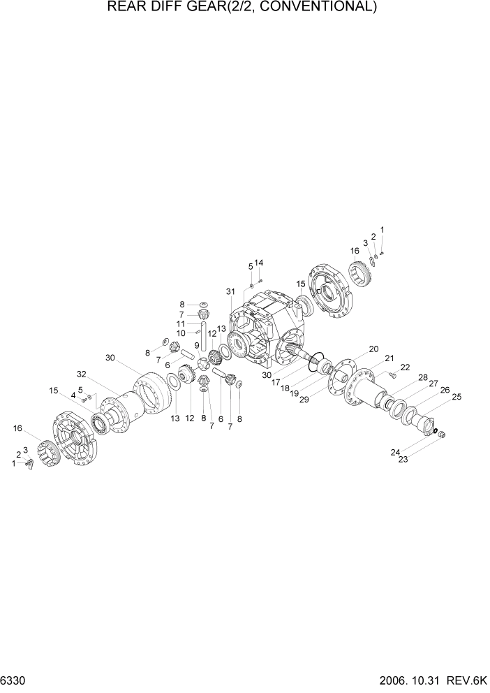 Схема запчастей Hyundai HL740TM-7 - PAGE 6330 REAR DIFF GEAR(2/2, CONVENTIONAL) СИЛОВАЯ СИСТЕМА