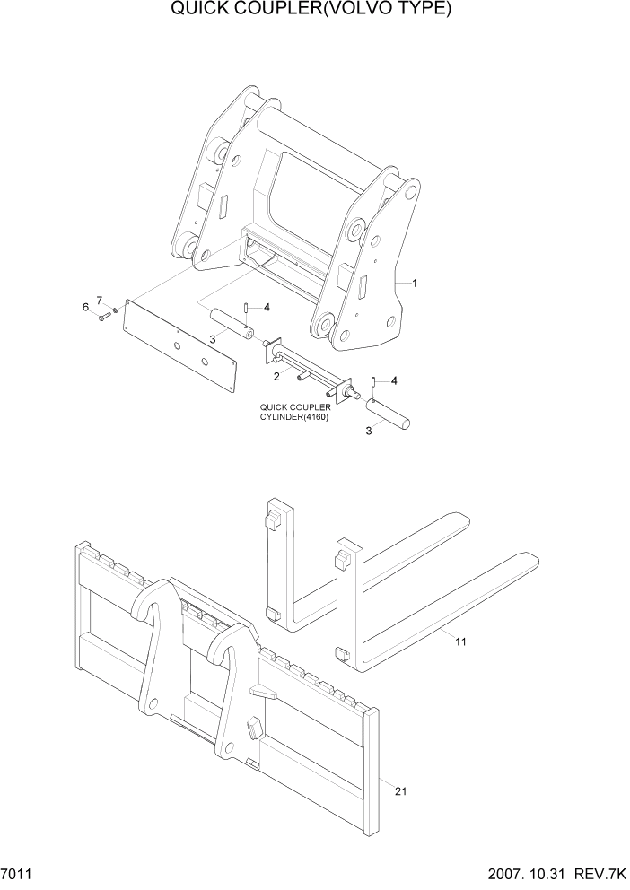 Схема запчастей Hyundai HL740TM-7 - PAGE 7011 QUICK COUPLER(VOLVO TYPE) РАБОЧЕЕ ОБОРУДОВАНИЕ