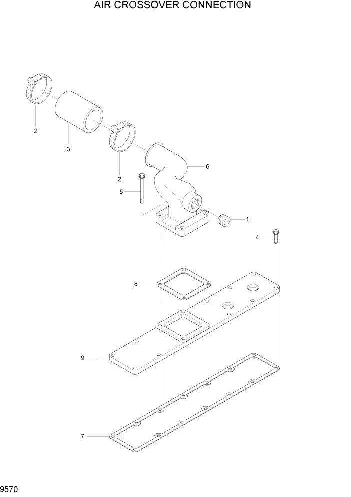 Схема запчастей Hyundai HL740TM-7 - PAGE 9570 AIR CROSSOVER CONNECTION ДВИГАТЕЛЬ БАЗА