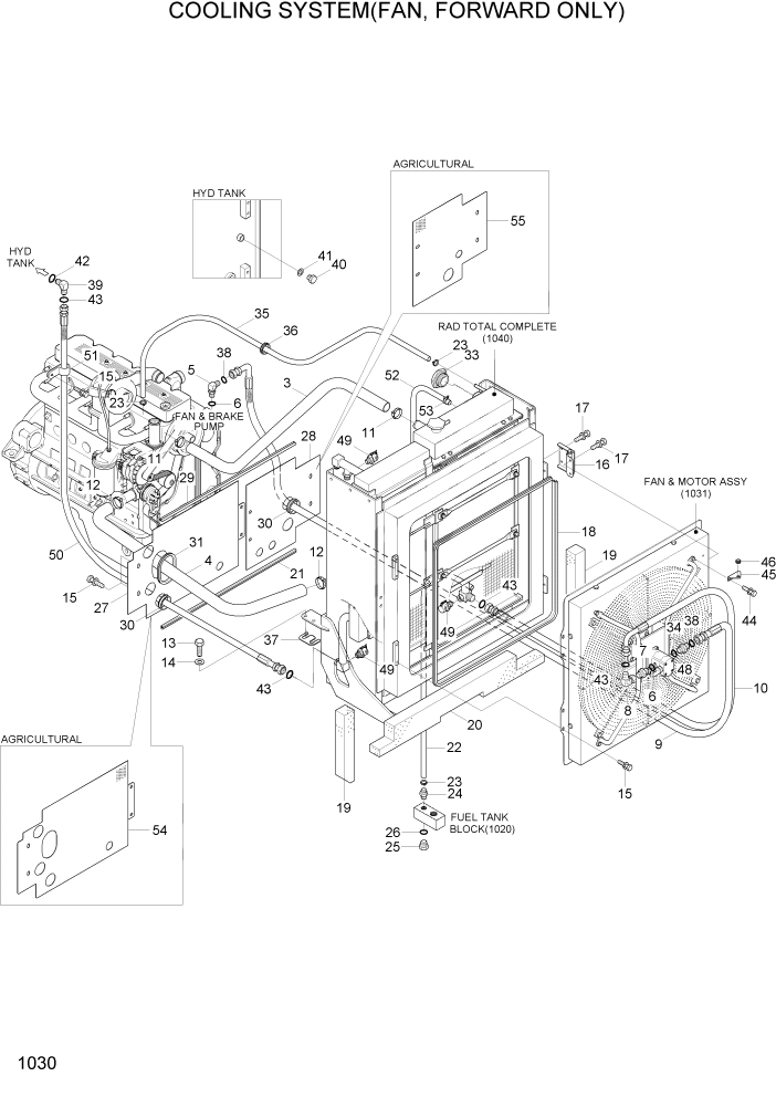 Схема запчастей Hyundai HL740TM-7A - PAGE 1030 COOLING SYSTEM(FAN, FORWARD ONLY) СИСТЕМА ДВИГАТЕЛЯ