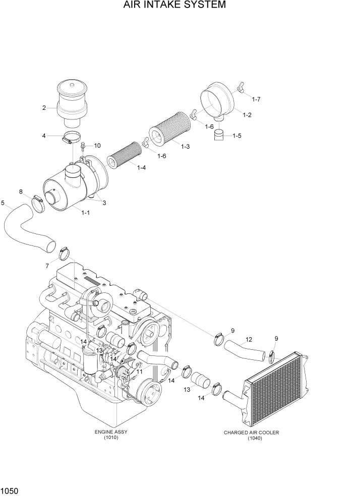 Схема запчастей Hyundai HL740TM-7A - PAGE 1050 AIR INTAKE SYSTEM СИСТЕМА ДВИГАТЕЛЯ