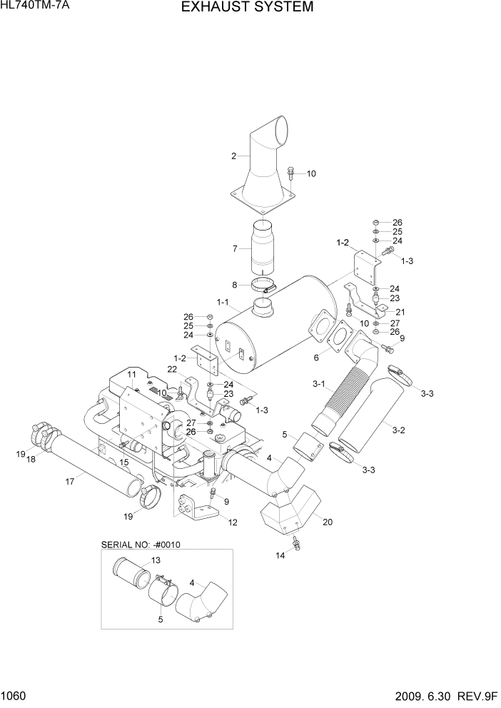 Схема запчастей Hyundai HL740TM-7A - PAGE 1060 EXHAUST SYSTEM СИСТЕМА ДВИГАТЕЛЯ