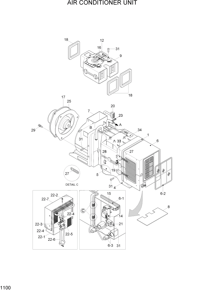 Схема запчастей Hyundai HL740TM-7A - PAGE 1100 AIR CONDITIONER UNIT СИСТЕМА ДВИГАТЕЛЯ