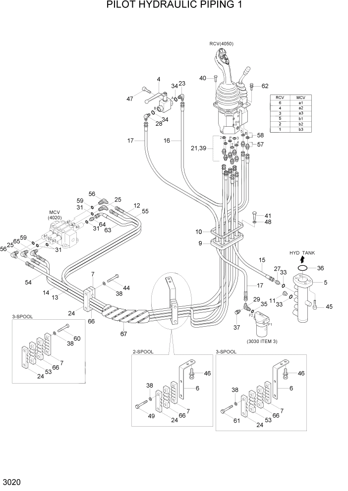 Схема запчастей Hyundai HL740TM-7A - PAGE 3020 PILOT HYDRAULIC PIPING 1 ГИДРАВЛИЧЕСКАЯ СИСТЕМА