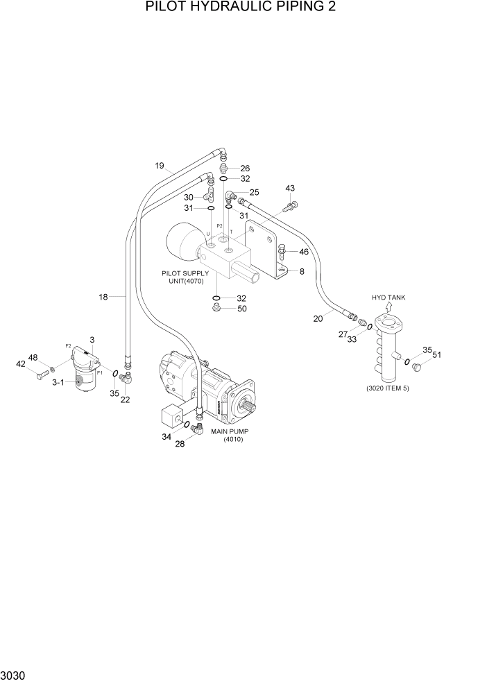 Схема запчастей Hyundai HL740TM-7A - PAGE 3030 PILOT HYDRAULIC PIPING 2 ГИДРАВЛИЧЕСКАЯ СИСТЕМА