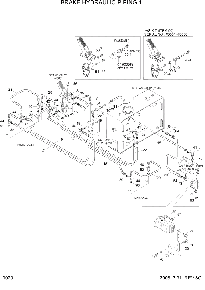 Схема запчастей Hyundai HL740TM-7A - PAGE 3070 BRAKE HYDRAULIC PIPING 1 ГИДРАВЛИЧЕСКАЯ СИСТЕМА