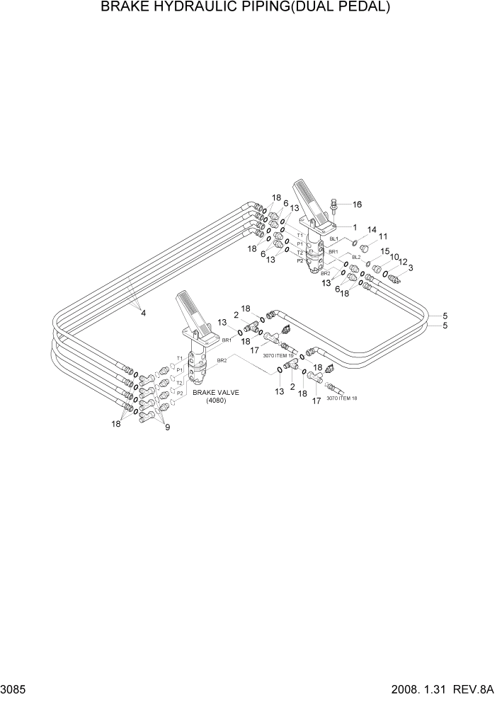 Схема запчастей Hyundai HL740TM-7A - PAGE 3085 BRAKE HYDRAULIC PIPING(DUAL PEDAL) ГИДРАВЛИЧЕСКАЯ СИСТЕМА