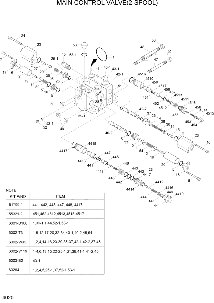 Схема запчастей Hyundai HL740TM-7A - PAGE 4020 MAIN CONTROL VALVE(2-SPOOL) ГИДРАВЛИЧЕСКИЕ КОМПОНЕНТЫ