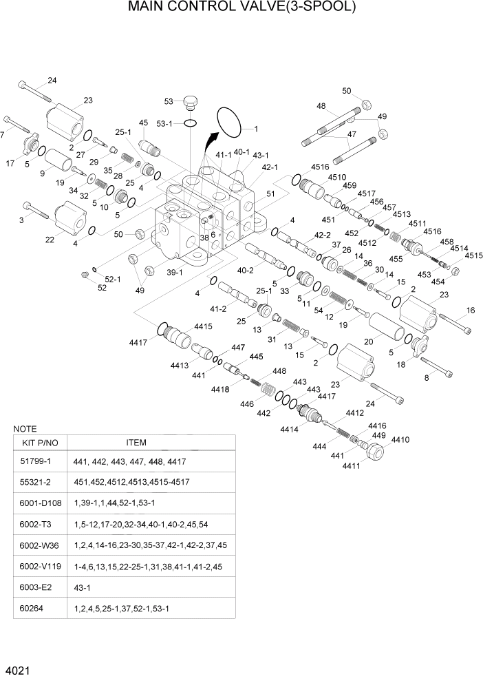 Схема запчастей Hyundai HL740TM-7A - PAGE 4021 MAIN CONTROL VALVE(3-SPOOL) ГИДРАВЛИЧЕСКИЕ КОМПОНЕНТЫ