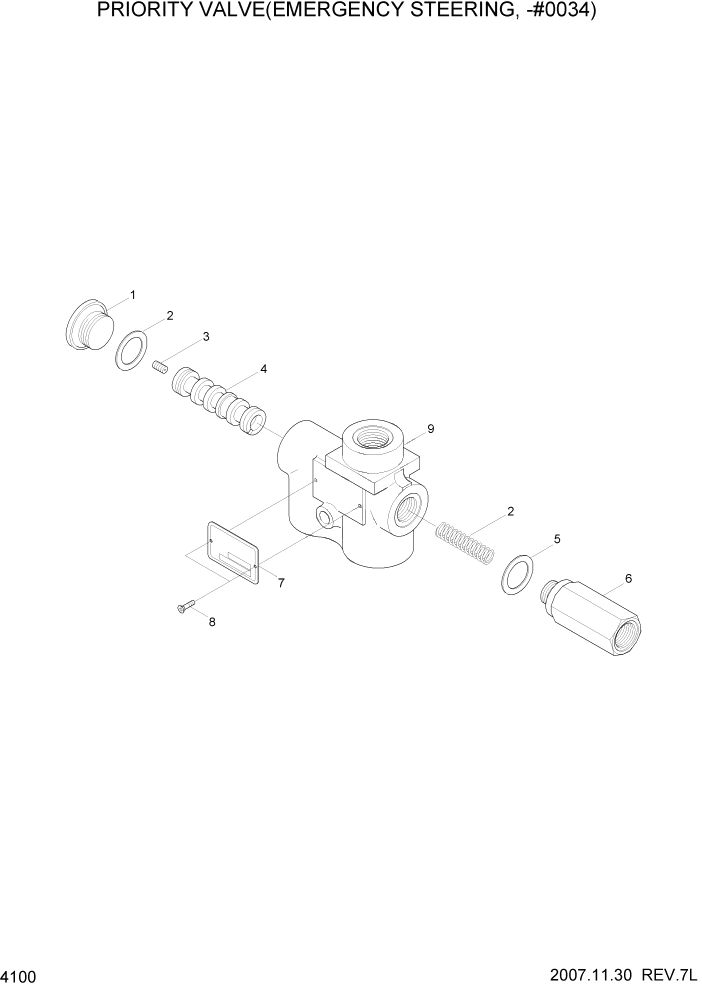 Схема запчастей Hyundai HL740TM-7A - PAGE 4100 PRIORITY VALVE(EMERGENCY STEERING,-#0034 ГИДРАВЛИЧЕСКИЕ КОМПОНЕНТЫ