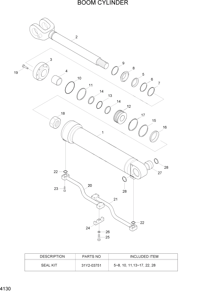 Схема запчастей Hyundai HL740TM-7A - PAGE 4130 BOOM CYLINDER ГИДРАВЛИЧЕСКИЕ КОМПОНЕНТЫ