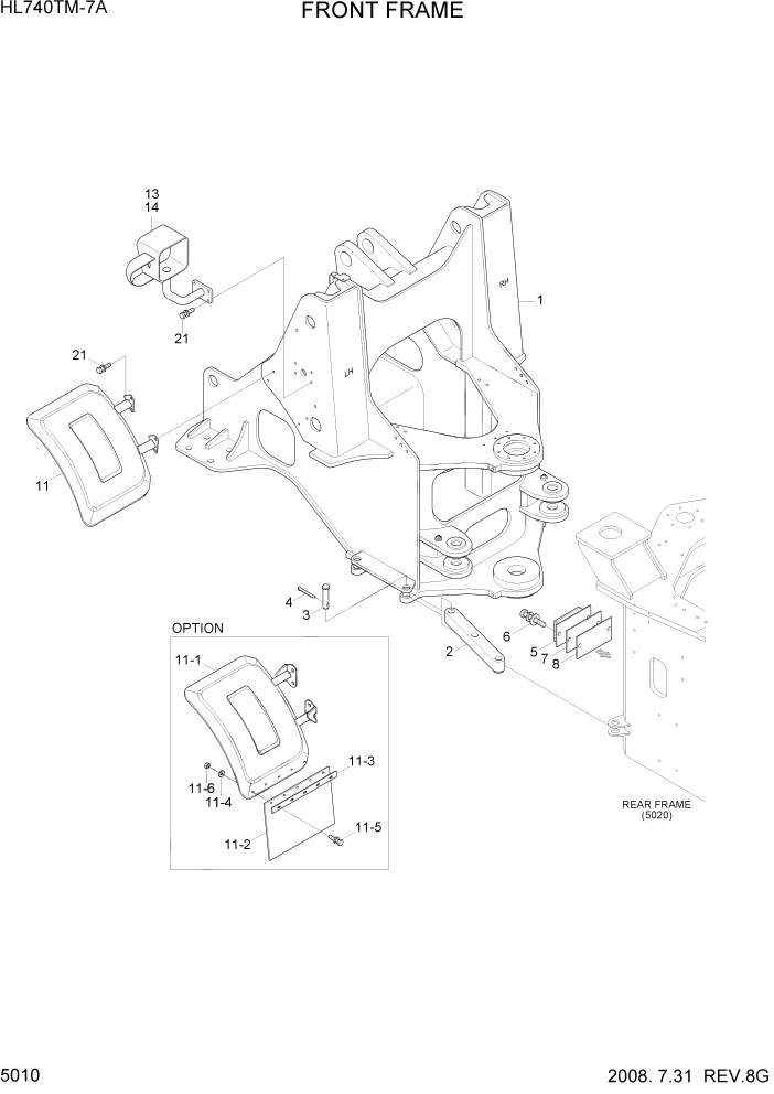 Схема запчастей Hyundai HL740TM-7A - PAGE 5010 FRONT FRAME СТРУКТУРА