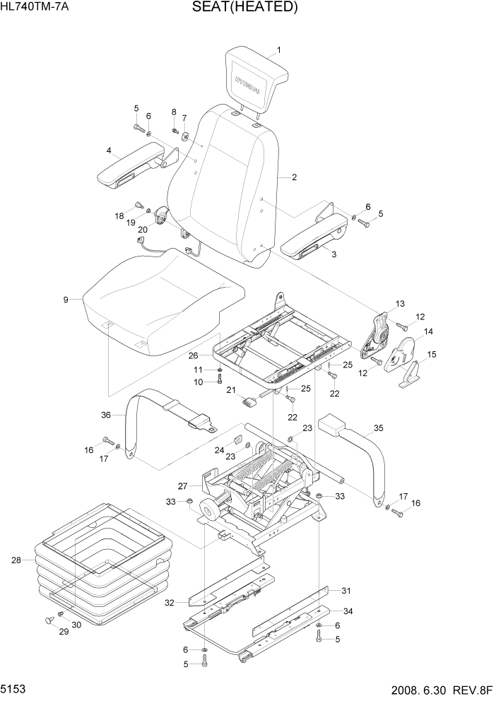 Схема запчастей Hyundai HL740TM-7A - PAGE 5153 SEAT(HEATED) СТРУКТУРА