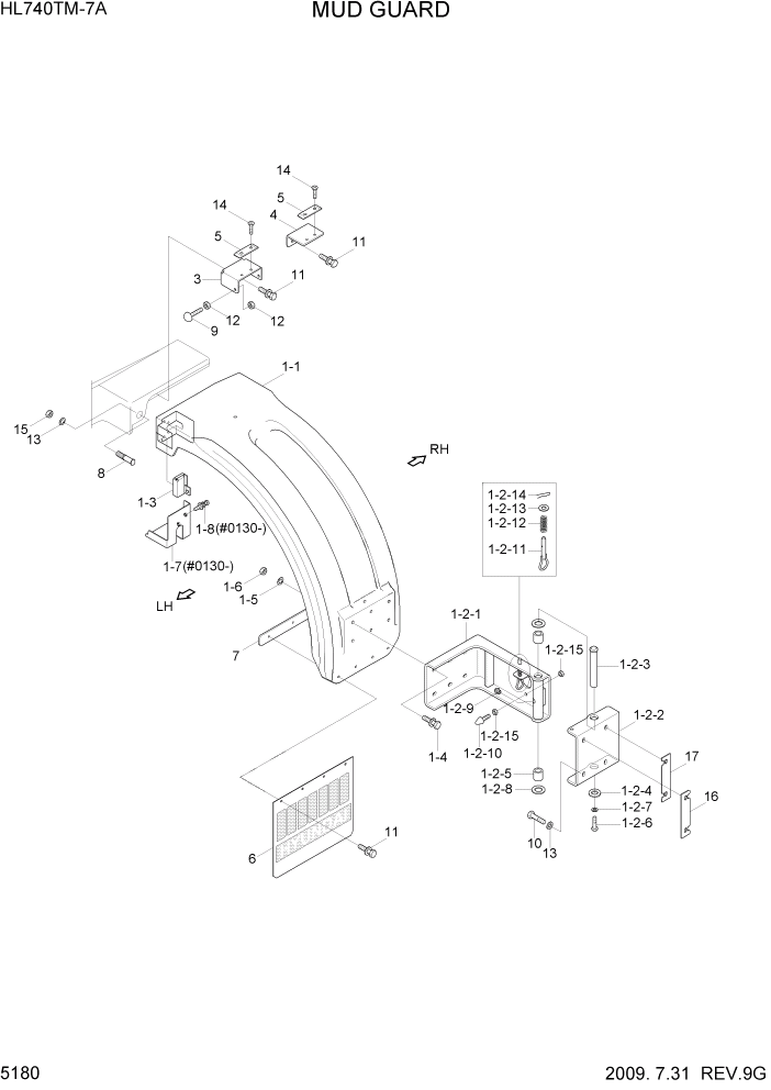 Схема запчастей Hyundai HL740TM-7A - PAGE 5180 MUD GUARD СТРУКТУРА