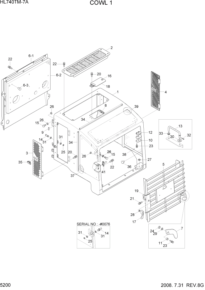 Схема запчастей Hyundai HL740TM-7A - PAGE 5200 COWL 1 СТРУКТУРА